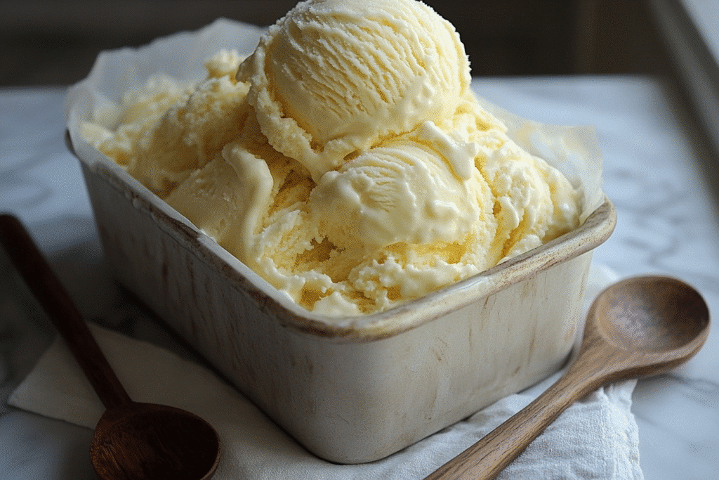 Carnivore Ice Cream Recipe: The Creamiest Zero-Carb Treat You’ll Ever Try 10 Carnivore ice cream in a parchment-lined loaf pan, soft creamy scoops, no-churn method.