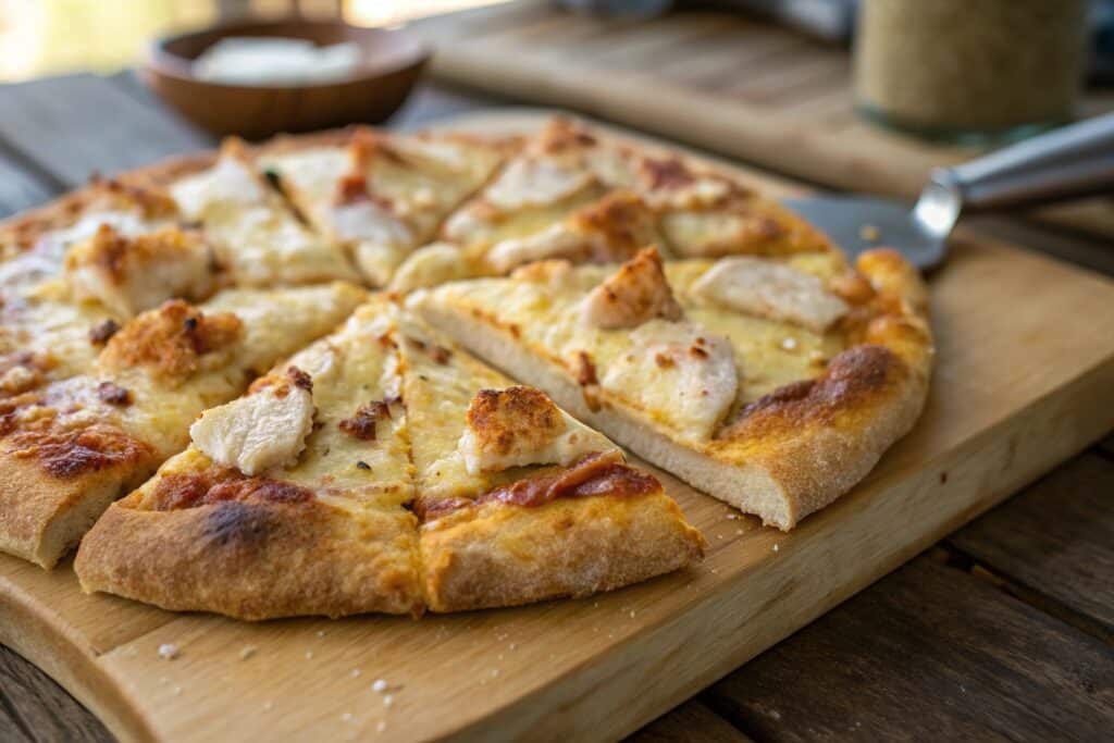 carnivore pizza crust baked golden and crispy on a wooden board