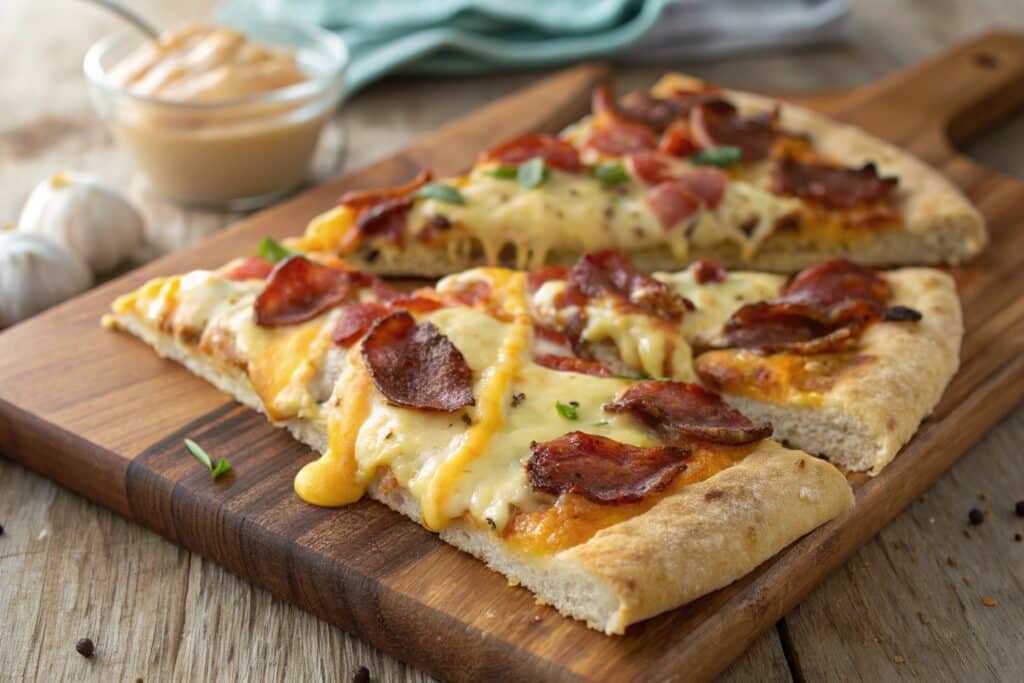 Carnivore Breakfast Pizza: The Ultimate High-Protein Morning Recipe 4 Carnivore Breakfast Pizza on rustic board with bacon and cheese