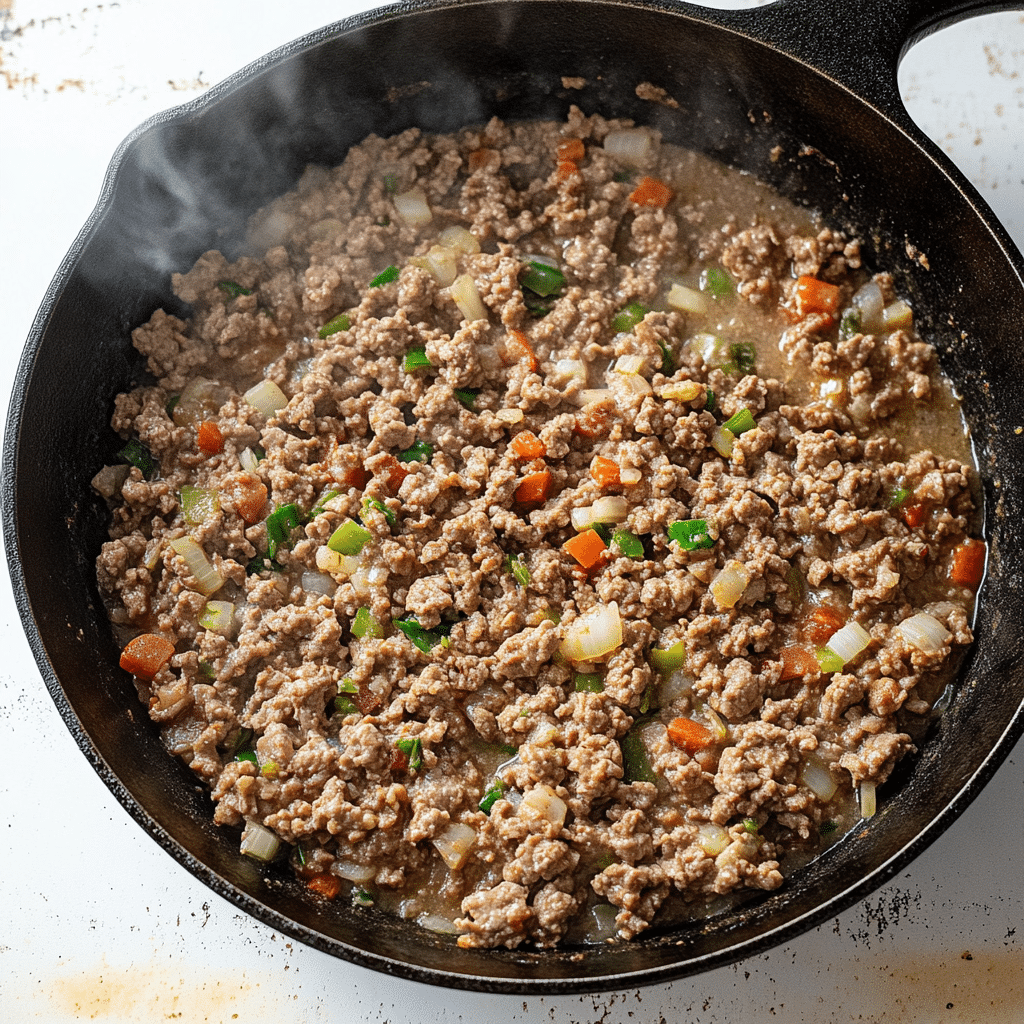 carne molida cooking in skillet