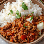 carne molida served in a rustic clay bowl