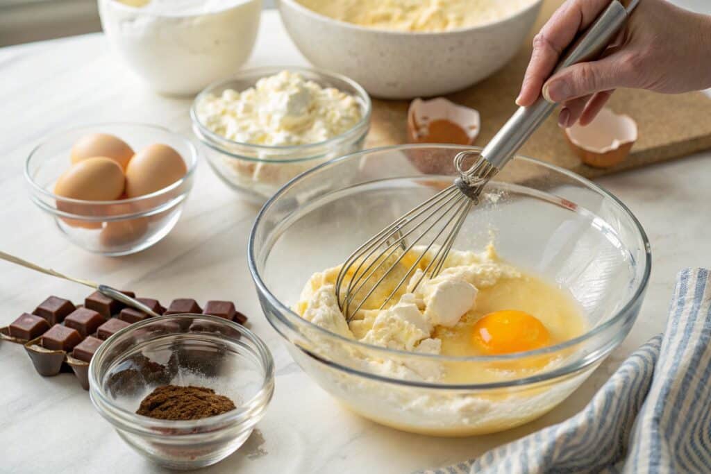 mixing cream cheese and eggs for carnivore cheesecake