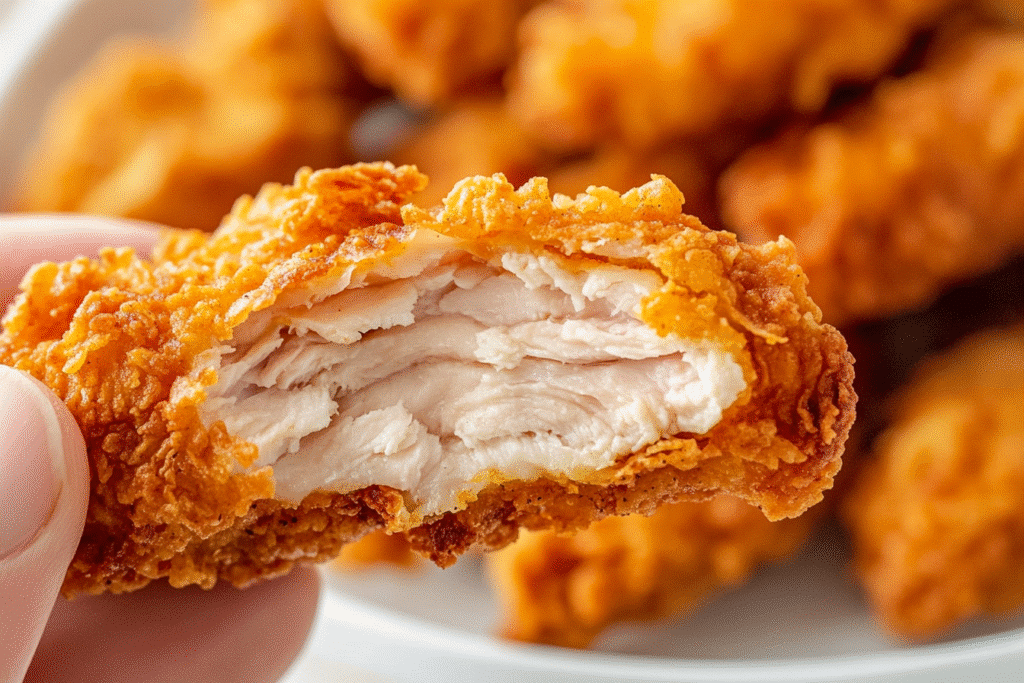 Carnivore Chicken Fries – Crispy, Zero-Carb Snack You’ll Crave 12 Hand holding a crispy Carnivore Chicken Fry with visible juicy center
