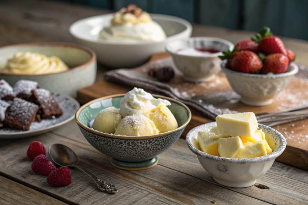 carnivore desserts on rustic table with mousse and frozen bites