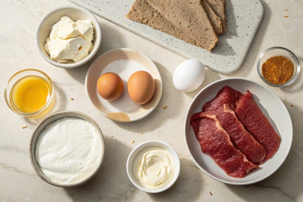 Ingredients for carnivore pancakes on counter