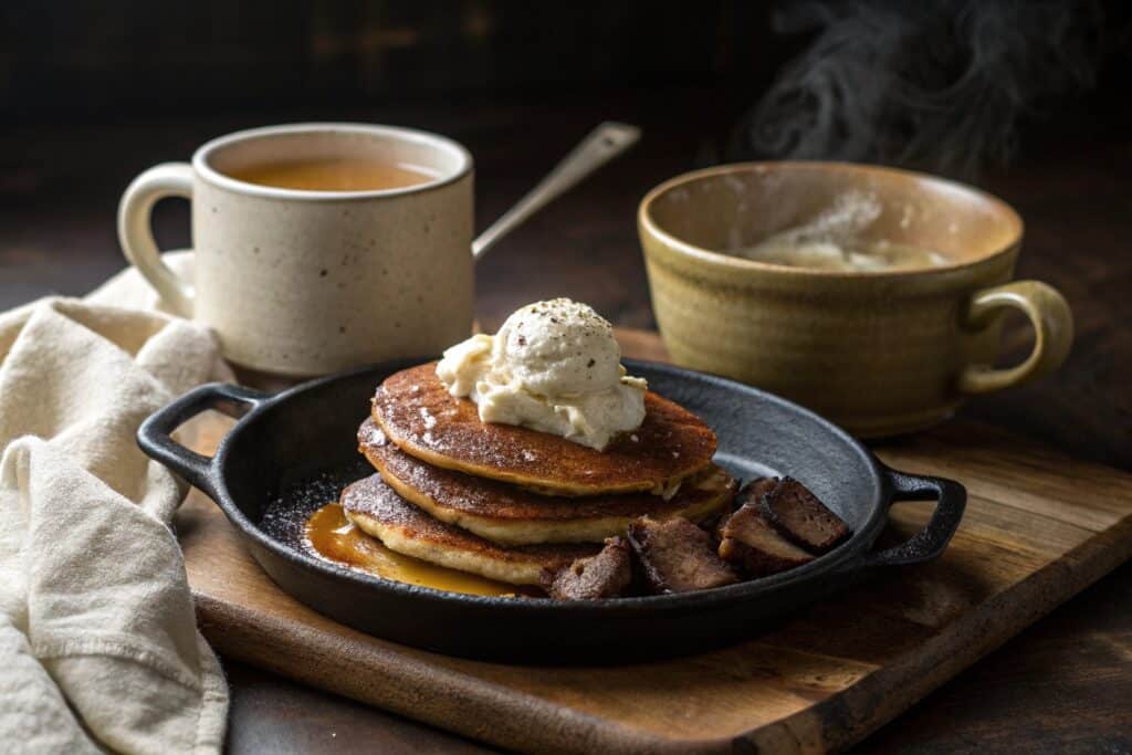 Served carnivore pancakes with bone broth