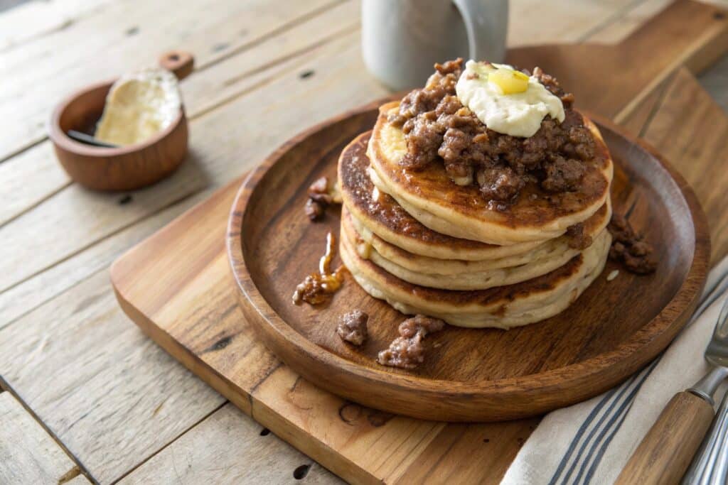 Carnivore pancakes stacked with tallow and yolk butter
