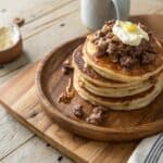 Carnivore pancakes stacked with tallow and yolk butter