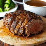 Roasted beef chuck on wooden cutting board