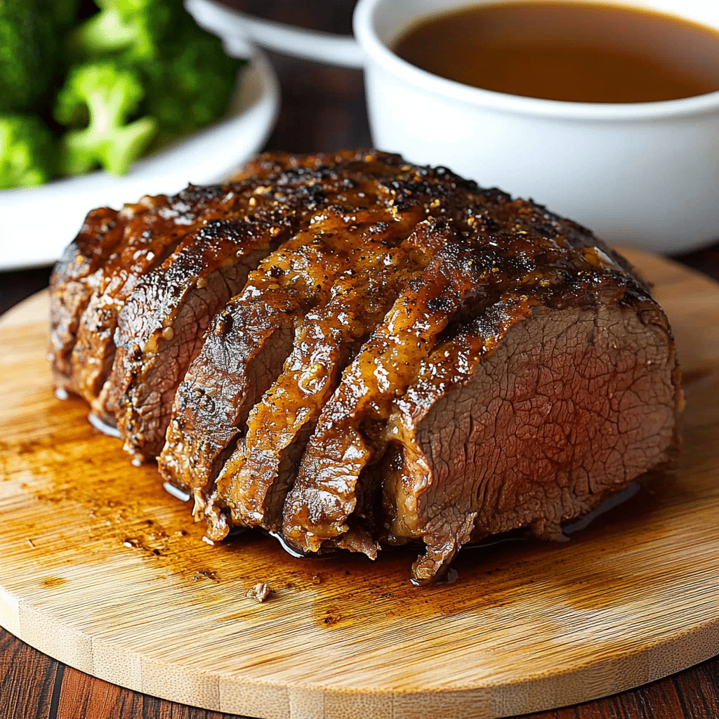 Roasted beef chuck on wooden cutting board