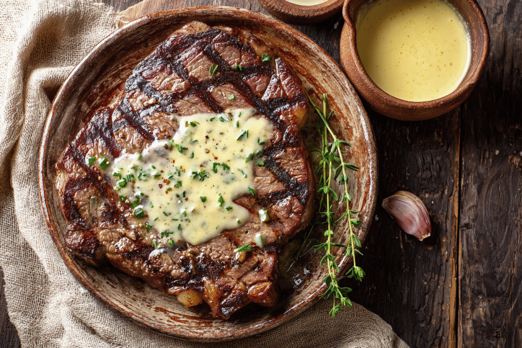 Carnivore steak sauce over grilled ribeye