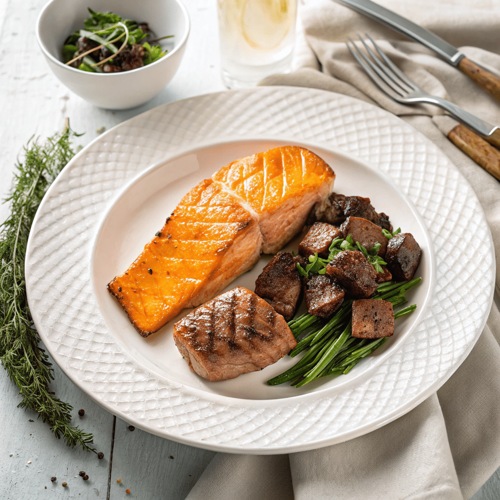 grilled wild salmon and chuck roast carnivore plate