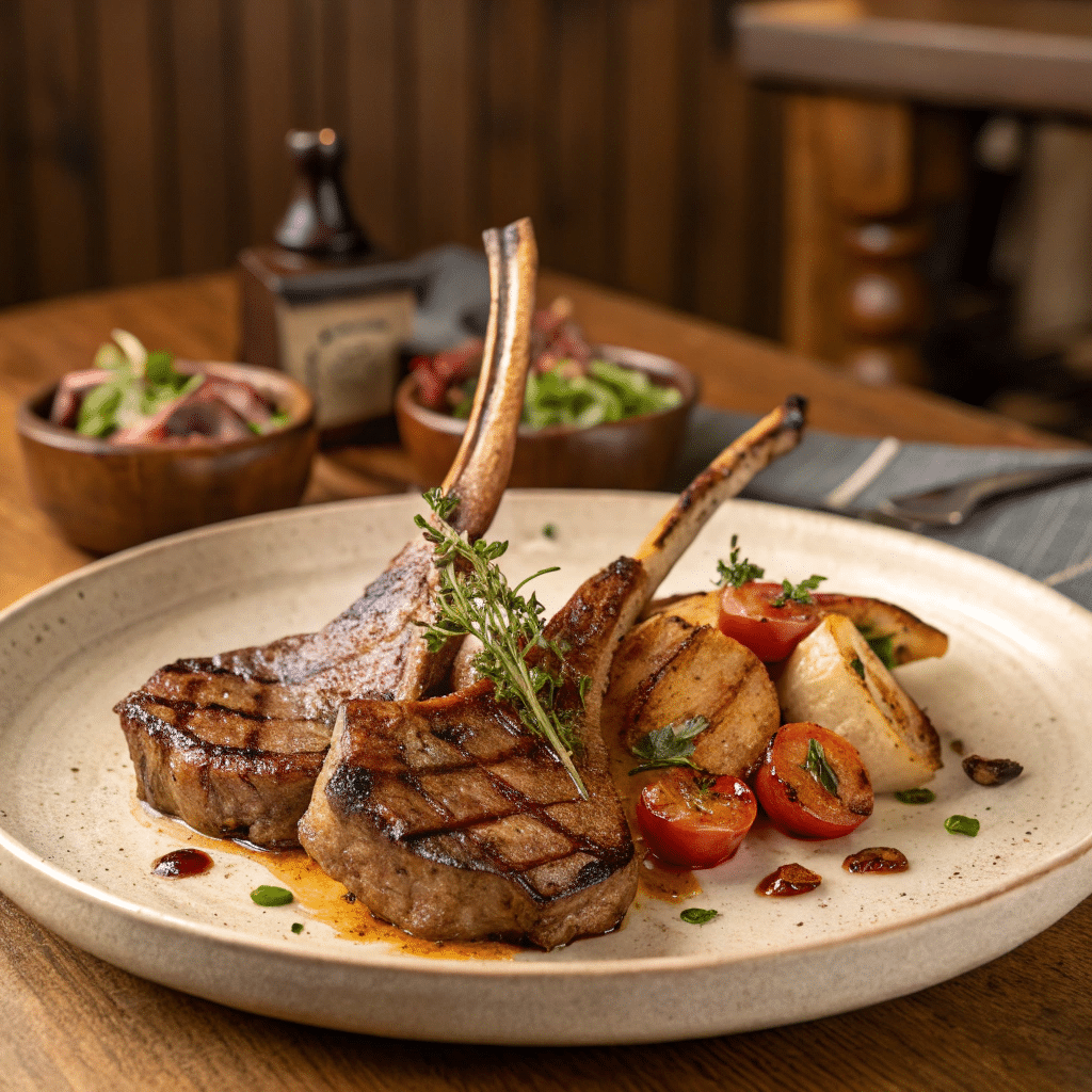 beef liver and grilled lamb chops on a rustic carnivore plate